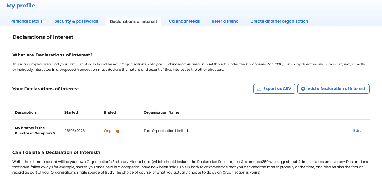 Governance360 Declarations of Interest feature governance360 declarations of interest feature